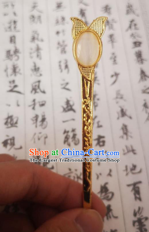 Chinese Ancient Empress Chalcedony Hairpins Hair Accessories Handmade Ming Dynasty Court Golden Hair Stick
