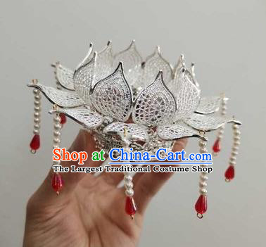 Chinese Ancient Princess Hairpins Hair Accessories Handmade Hanfu Tang Dynasty Imperial Concubine Argent Lotus Hair Crown