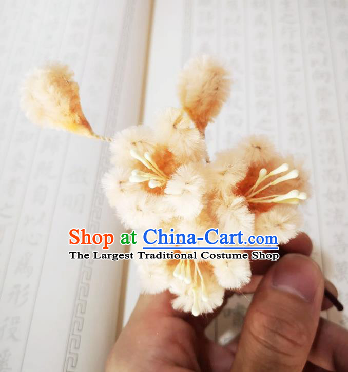 Chinese Ancient Princess Apricot Velvet Flowers Hairpins Hair Accessories Handmade Qing Dynasty Palace Lady Hair Stick