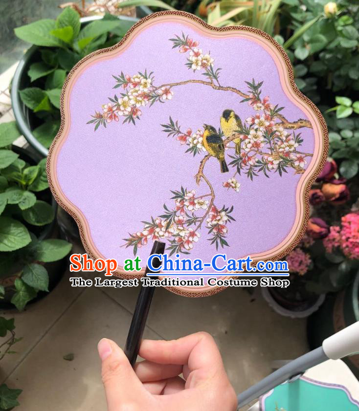 Chinese Classical Lilac Silk Palace Fan Ancient Palace Lady Fans Accessories Song Dynasty Princess Painting Begonia Fans