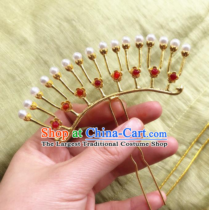Chinese Ancient Princess Red Beads Hairpins Hair Accessories Handmade Tang Dynasty Pearls Hair Sticks