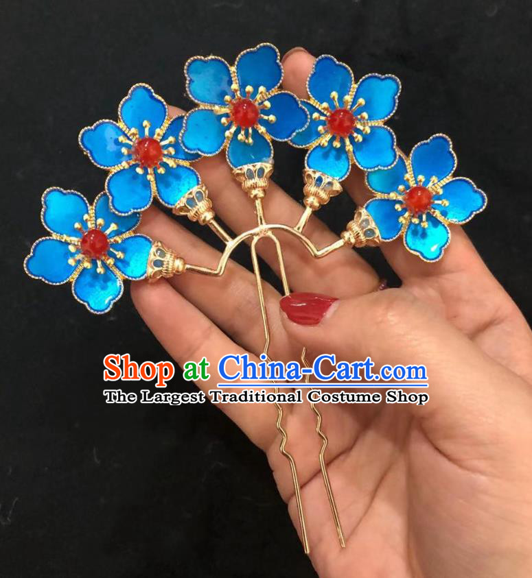 Chinese Ancient Court Empress Blueing Hairpins Hair Accessories Handmade Ming Dynasty Palace Plum Blossom Hair Stick