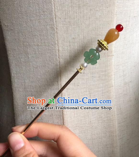 Chinese Ancient Empress Aventurine Plum Hairpins Hair Accessories Handmade Ming Dynasty Court Agate Hair Stick