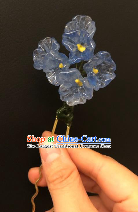 Chinese Ancient Palace Lady Blue Plum Blossom Hairpins Hair Accessories Handmade Plastic Flowers Hair Stick