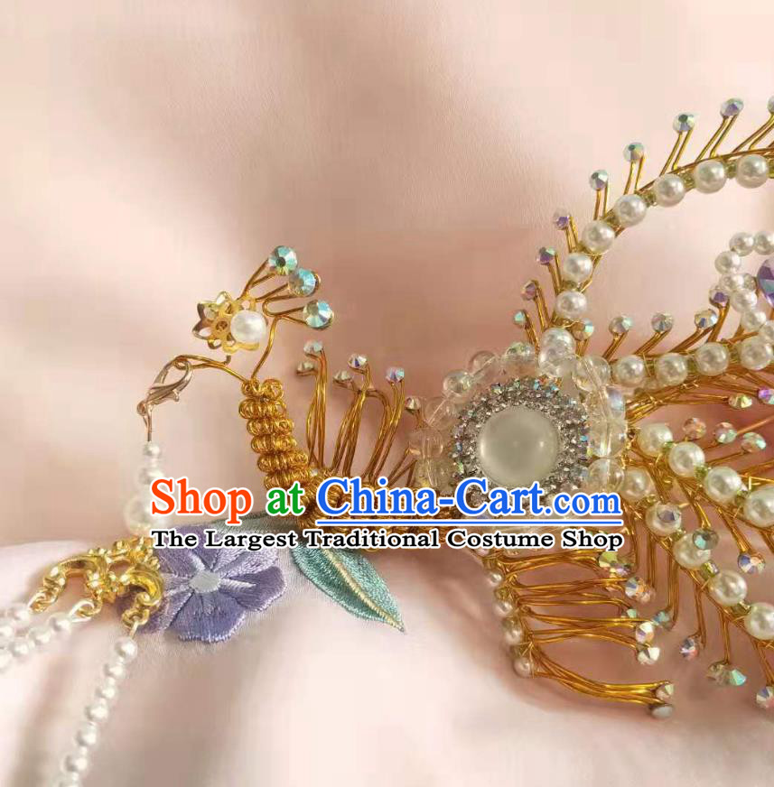 Chinese Ancient Imperial Empress Tassel Step Shake Hairpins Hair Accessories Handmade Ming Dynasty Court Golden Phoenix Hair Crown