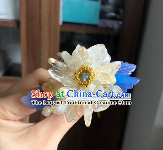 Chinese Ancient Princess Flower Hairpins Hair Accessories Handmade Ming Dynasty White Chrysanthemum Hair Stick