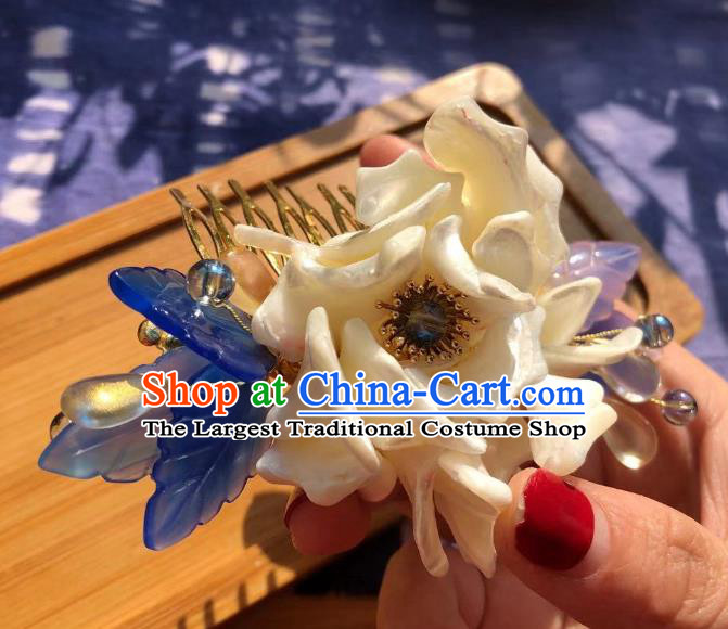 Chinese Ancient Princess White Peony Hairpins Hair Accessories Handmade Ming Dynasty Flower Hair Stick