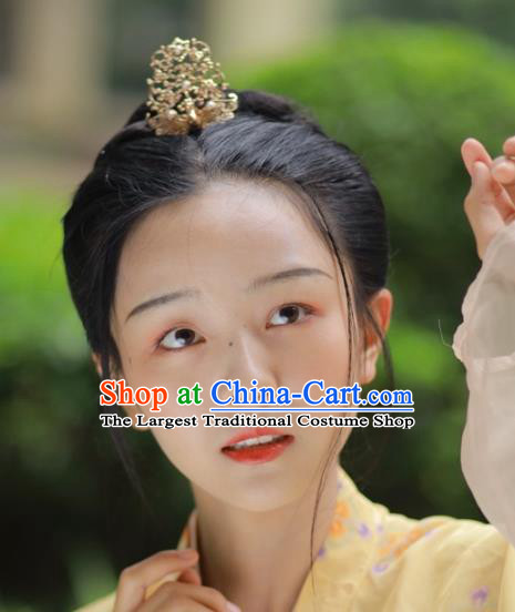 Chinese Ancient Princess Hair Comb Golden Phoenix Hairpins Hair Accessories Handmade Ming Dynasty Palace Hair Crown