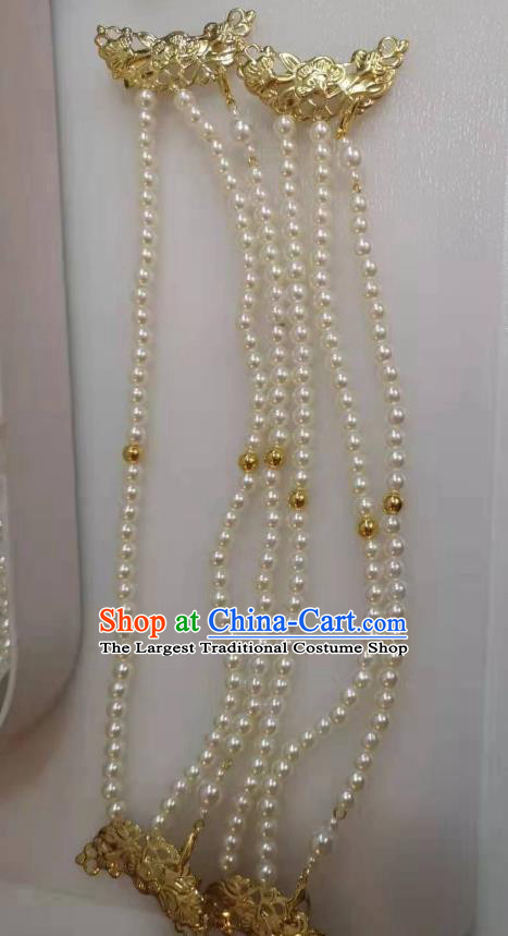 Chinese Ancient Empress Golden Hair Clasp Hairpins Hair Accessories Handmade Ming Dynasty Palace Pearls Hair Sticks