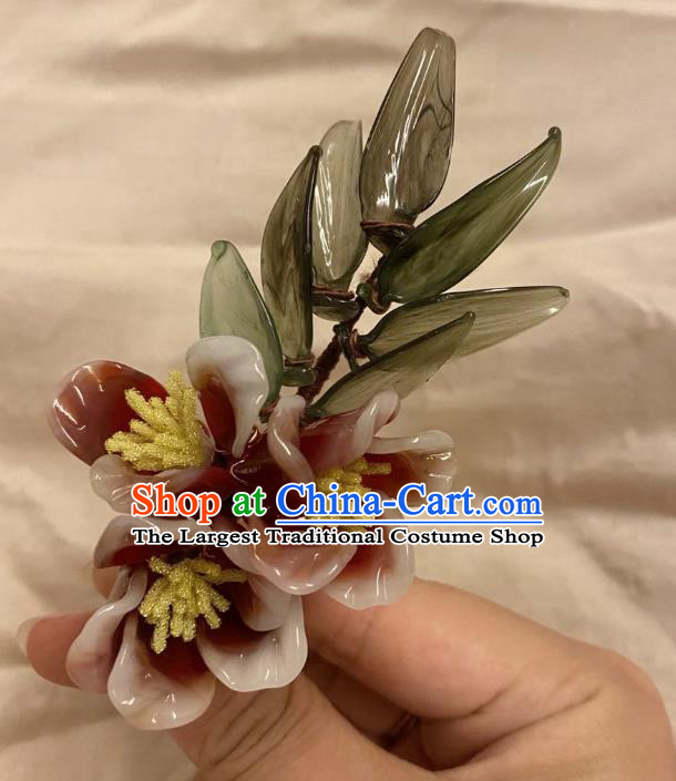Chinese Ancient Palace Lady Pourpre Flowers Hairpins Hair Accessories Handmade Plastic Hair Stick