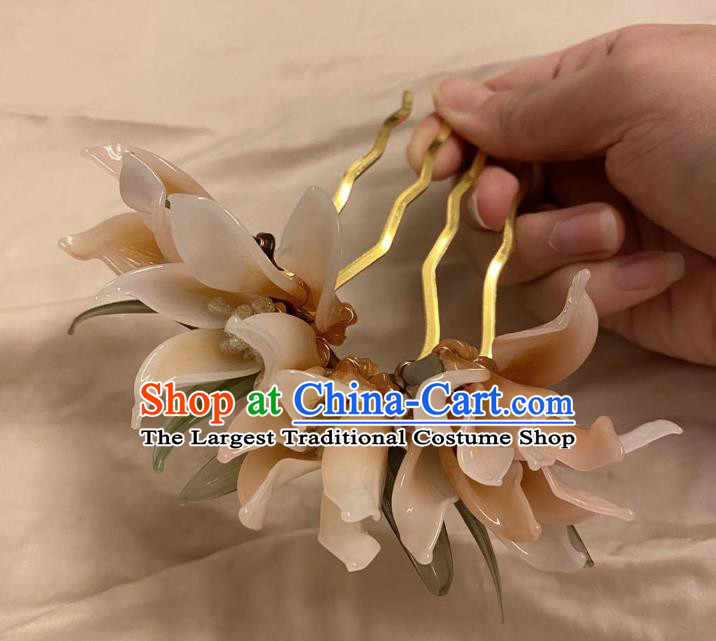 Chinese Ancient Palace Lady Flowers Hairpins Hair Accessories Handmade Plastic Magnolia Hair Comb
