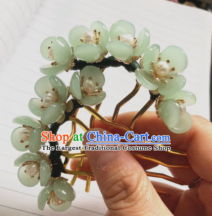Chinese Ancient Palace Lady Green Plum Blossom Hairpins Hair Accessories Handmade Ming Dynasty Hair Combs