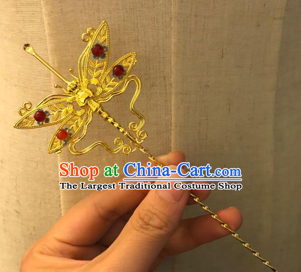Chinese Ancient Palace Lady Golden Butterfly Hairpins Hair Accessories Handmade Ming Dynasty Curette Hair Stick