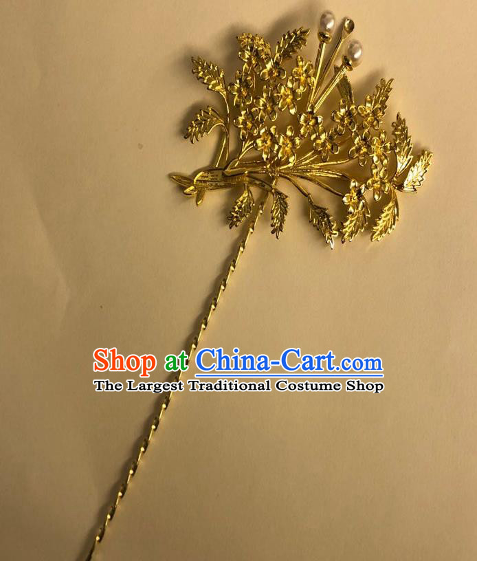 Chinese Ancient Palace Lady Golden Leaf Hairpins Hair Accessories Handmade Ming Dynasty Curette Hair Stick