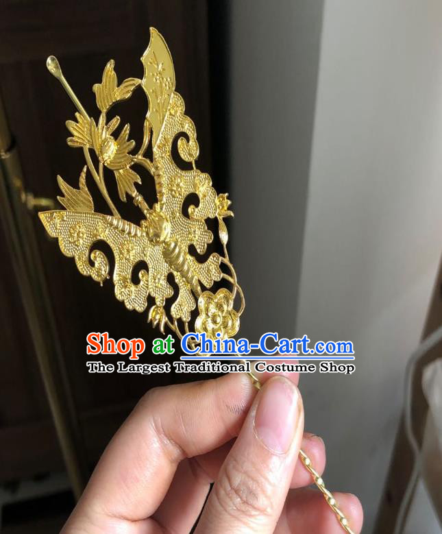 Chinese Ancient Palace Lady Golden Butterfly Curette Hairpins Hair Accessories Handmade Ming Dynasty Queen Hair Stick