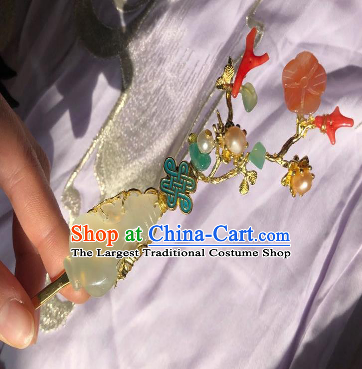 Chinese Ancient Court Women Plum Blossom Hairpins Hair Accessories Handmade Qing Dynasty Palace Jade Hair Stick