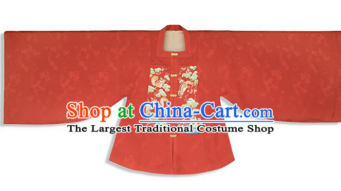 Chinese Ancient Noble Girl Hanfu Apparels Traditional Costumes Ming Dynasty Young Lady Embroidered Red Blouse and Skirt Full Set