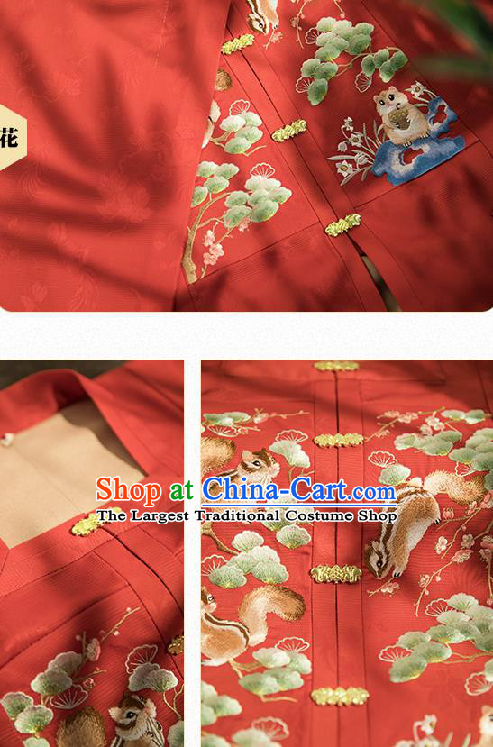 Chinese Ancient Noble Girl Hanfu Apparels Traditional Costumes Ming Dynasty Young Lady Embroidered Red Blouse and Skirt Full Set