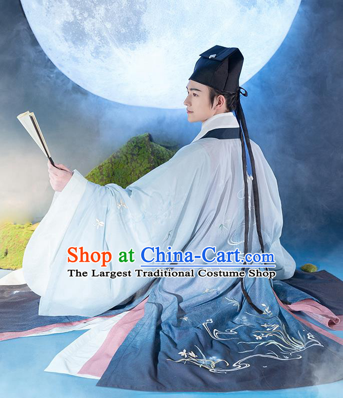 Chinese Ancient Taoist Priest Hanfu Apparels Traditional Costumes Ming Dynasty Scholar Embroidered Cloak and Robe for Men