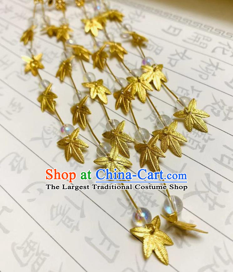 Chinese Ancient Empress Golden Maple Leaf Tassel Hair Clasp Hairpins Hair Accessories Handmade Ming Dynasty Palace Hair Stick