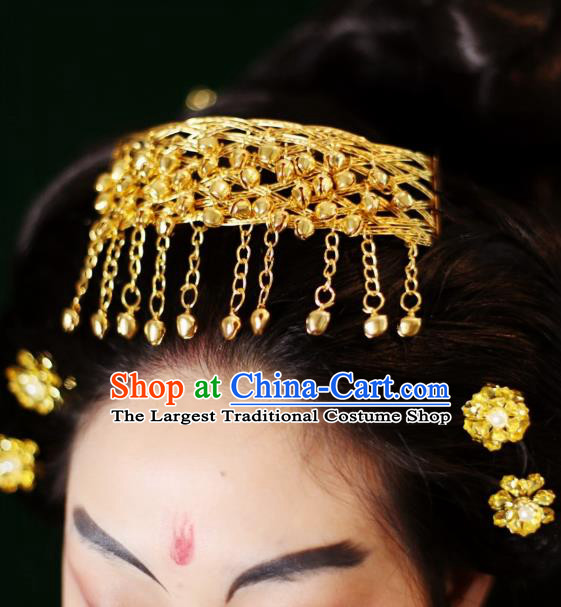 Chinese Ancient Empress Golden Bells Tassel Hairpins Hair Accessories Handmade Tang Dynasty Court Hair Stick