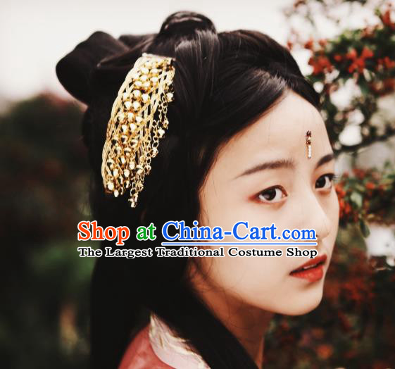 Chinese Ancient Empress Golden Bells Tassel Hairpins Hair Accessories Handmade Tang Dynasty Court Hair Stick
