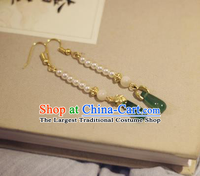 Handmade Chinese Classical Pearls Eardrop Ear Accessories Ancient Ming Dynasty Princess Hanfu Jadeite Earrings