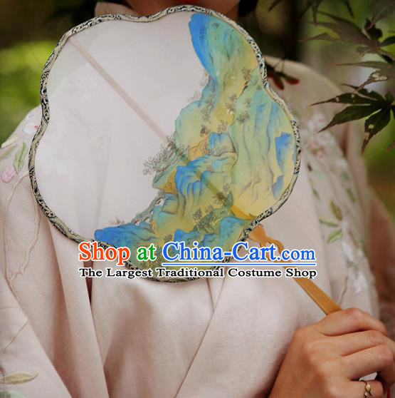 Chinese Classical Landscape Painting Silk Fans Handmade Fan Ancient Ming Dynasty Princess Hanfu Palace Fan
