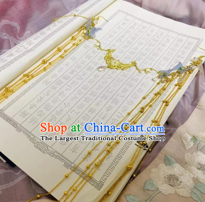 Chinese Ancient Empress Golden Tassel Hair Clasp Hairpins Hair Accessories Handmade Tang Dynasty Palace Frontlet Hair Stick