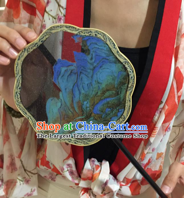 Chinese Classical Black Silk Fans Handmade Fan Ancient Ming Dynasty Princess Hanfu Landscape Painting Palace Fan