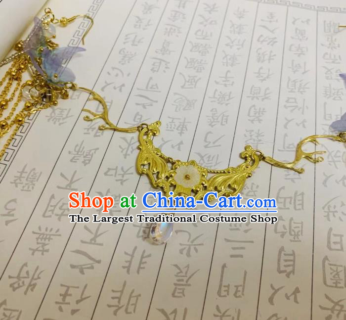 Chinese Ancient Empress Golden Tassel Hair Clasp Hairpins Hair Accessories Handmade Tang Dynasty Palace Frontlet Hair Stick
