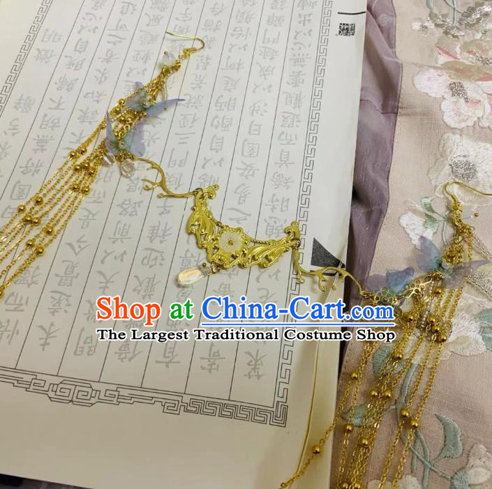 Chinese Ancient Empress Golden Tassel Hair Clasp Hairpins Hair Accessories Handmade Tang Dynasty Palace Frontlet Hair Stick