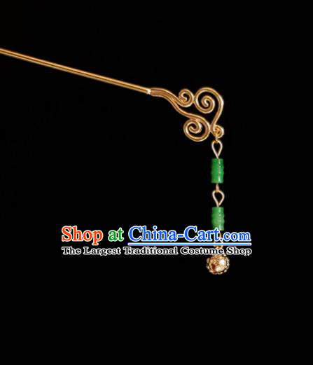 Chinese Ancient Princess Golden Bell Tassel Hairpins Hair Accessories Handmade Cheongsam Jade Bamboo Hair Stick