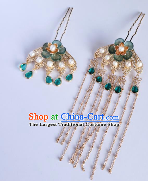 Chinese Ancient Princess Plum Blossom Hairpins Hair Accessories Handmade Cheongsam Green Crystal Hair Stick
