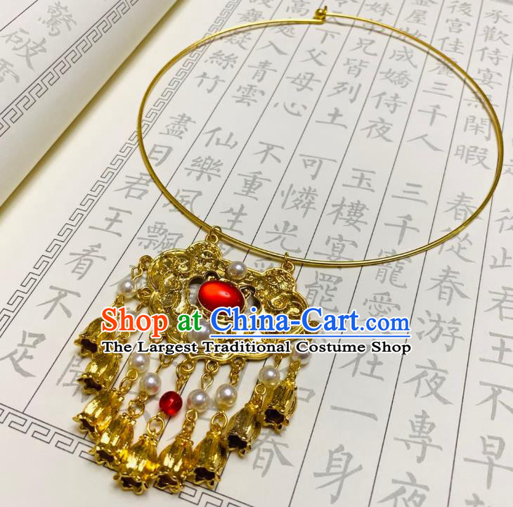 Chinese Handmade Golden Necklet Classical Jewelry Accessories Ancient Hanfu Conophytum Pucillum Necklace for Women