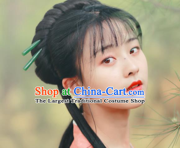 Chinese Ancient Empress Green Hairpins Hair Accessories Handmade Tang Dynasty Palace Carving Bamboo Hair Stick