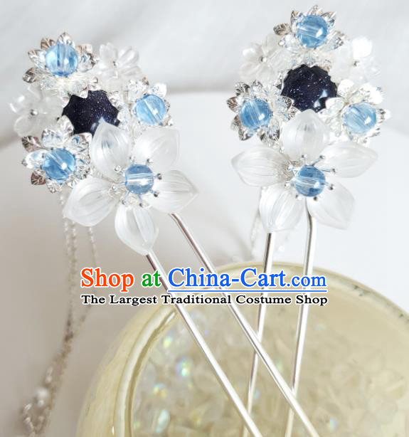 Chinese Ancient Royal Princess Argent Tassel Hairpins Hair Accessories Handmade Ming Dynasty Hanfu Flowers Hair Stick