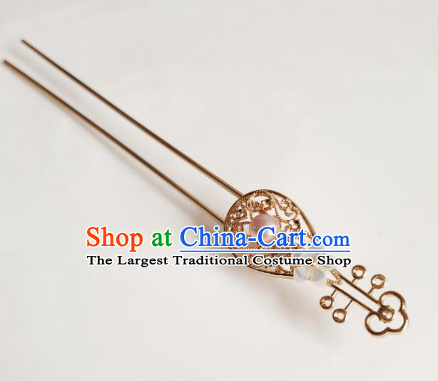 Chinese Ancient Royal Princess Hair Accessories Handmade Ming Dynasty Hanfu Golden Lute Hairpins