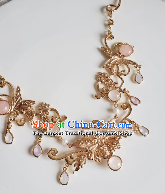 Chinese Handmade Golden Chrysanthemum Necklet Classical Jewelry Accessories Ancient Princess Hanfu Necklace Longevity Lock for Women
