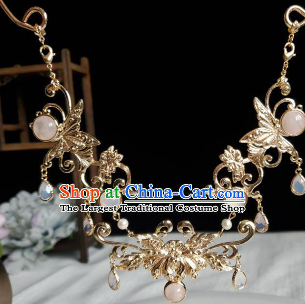 Chinese Handmade Golden Chrysanthemum Necklet Classical Jewelry Accessories Ancient Princess Hanfu Necklace Longevity Lock for Women