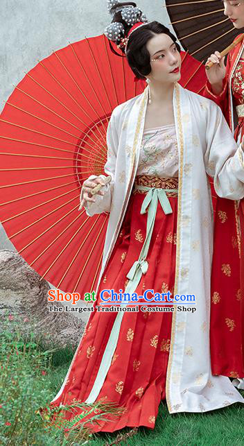 Chinese Ancient Geisha Hanfu Dress Traditional Song Dynasty Palace Lady Historical Costumes White BeiZi Top Blouse and Skirt Full Set