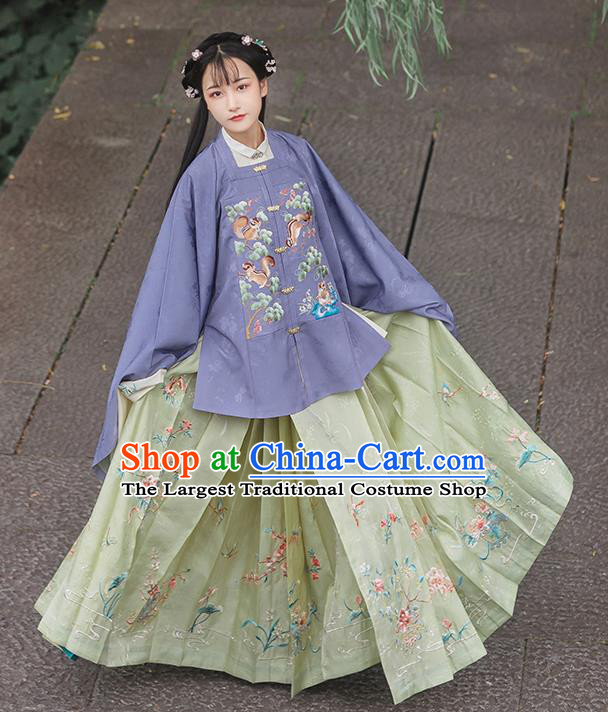 Chinese Traditional Ming Dynasty Historical Costumes Ancient Nobility Female Hanfu Dress Embroidered Purple Blouse and Skirt Full Set