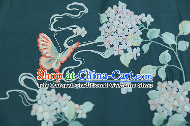 Chinese Ancient Patrician Woman Embroidered Navy Gown and Skirt Traditional Hanfu Dress Ming Dynasty Historical Costumes