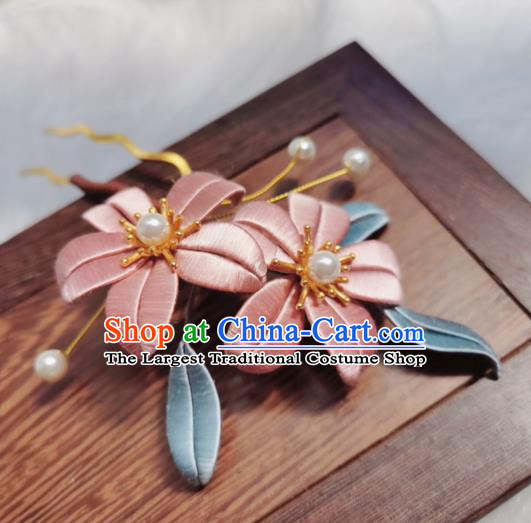 Chinese Ancient Ming Dynasty Silk Flowers Hair Stick Handmade Hair Accessories Hanfu Princess Peach Blossom Hairpins