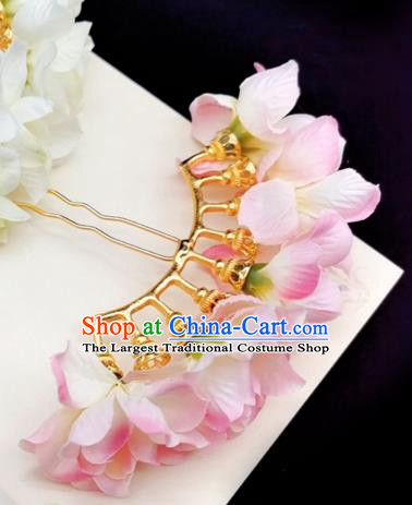 Chinese Ming Dynasty Princess Pink Silk Flowers Hair Stick Handmade Hair Accessories Hanfu Ancient Palace Lady Hairpins