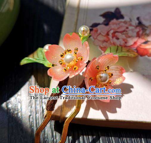 Chinese Classical Pink Sakura Hair Stick Handmade Hanfu Hair Accessories Ancient Song Dynasty Court Lady Flowers Hairpins