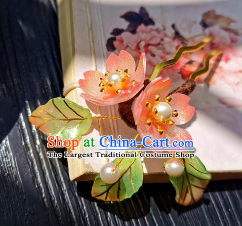 Chinese Classical Pink Sakura Hair Stick Handmade Hanfu Hair Accessories Ancient Song Dynasty Court Lady Flowers Hairpins