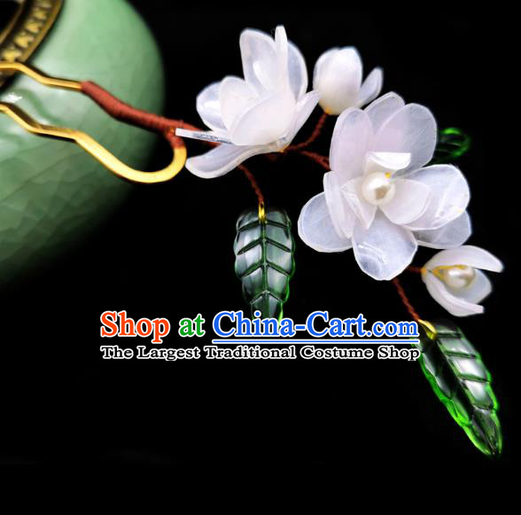 Chinese Classical White Flowers Hair Stick Handmade Hanfu Hair Accessories Ancient Song Dynasty Jasmine Hairpins