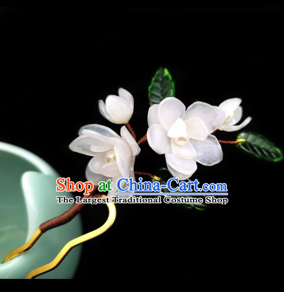 Chinese Classical White Flowers Hair Stick Handmade Hanfu Hair Accessories Ancient Song Dynasty Jasmine Hairpins