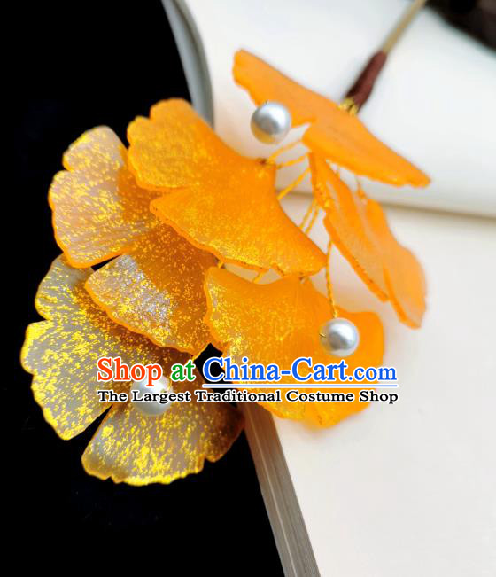 Chinese Classical Orange Ginkgo Leaf Hair Stick Handmade Hanfu Hair Accessories Ancient Song Dynasty Palace Hairpins